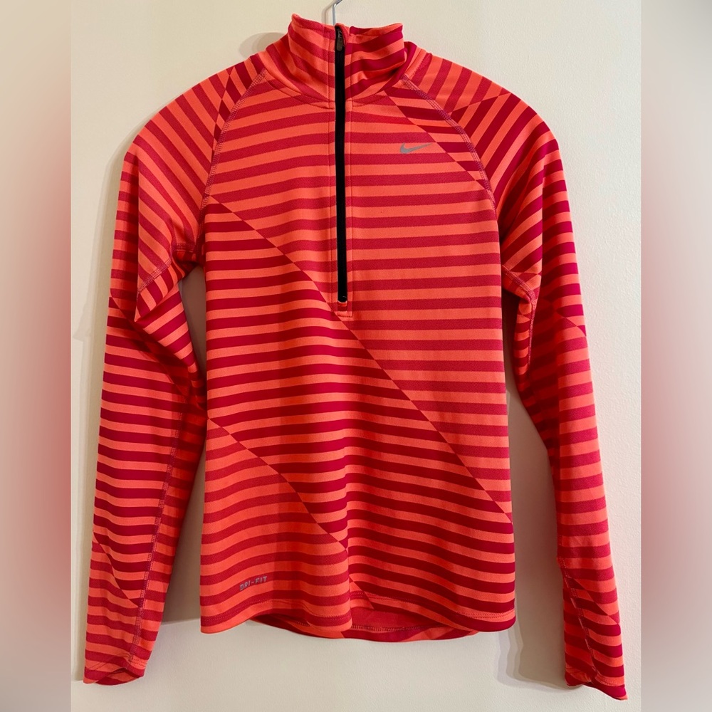 Nike Dri-FIT Red & Orange Striped Half-Zip Athletic Long Sleeve Top Size XS